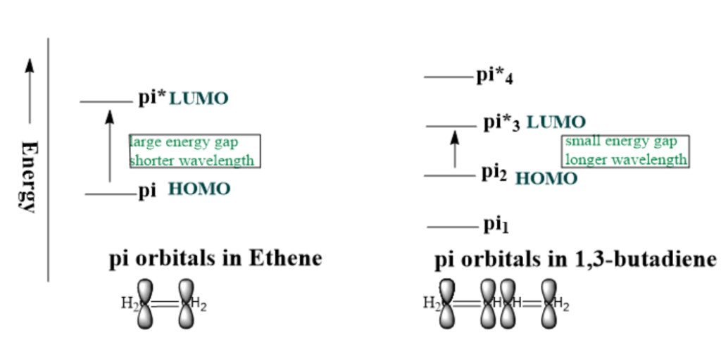 effect on conjugation in case of ethene and 1,3 butadiene in UV spectroscopy