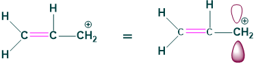 Conjugation with empty p-orbital of carbocation