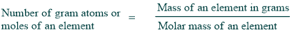 formula of number of grams atoms or moles of an element