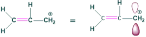 conjugation with empty p orbital of carbocation